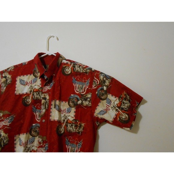 Clearwater Outfitters Men's Medium Shirt Red With Motorcycles American Flags - Picture 2 of 6